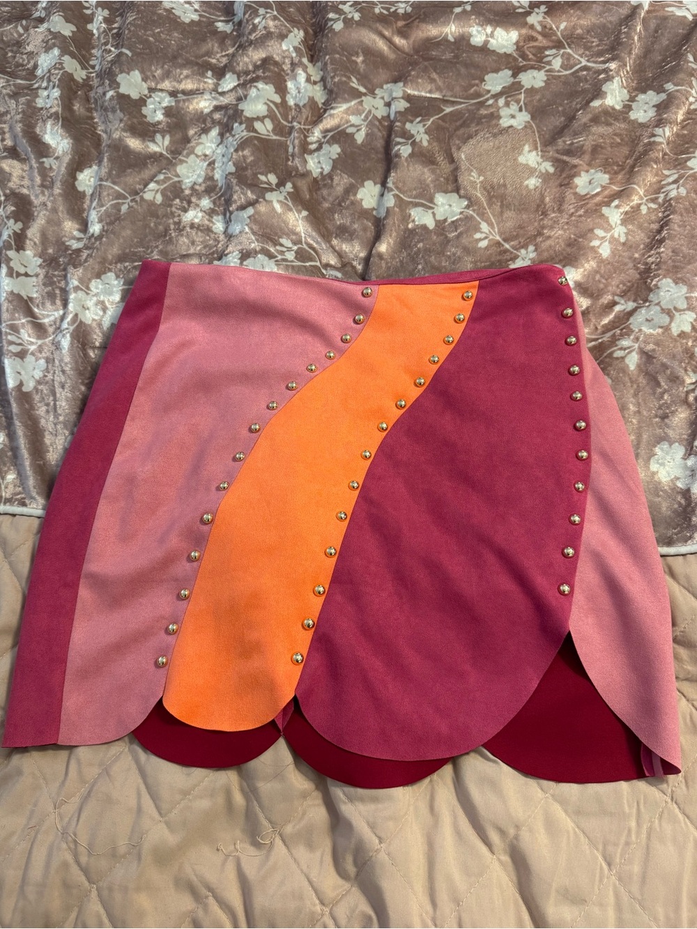 NWOT Blushing Brunette Colorblock Halter Neck Faux Suede Studded Skirt Set Sz XL - Picture 5 of 12